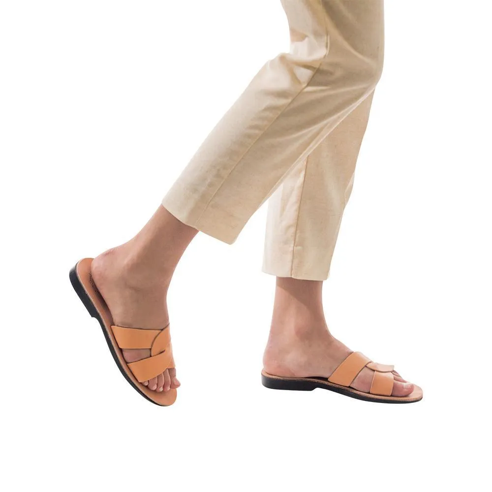 Emily - Leather Crossover Strap Sandal | Tan