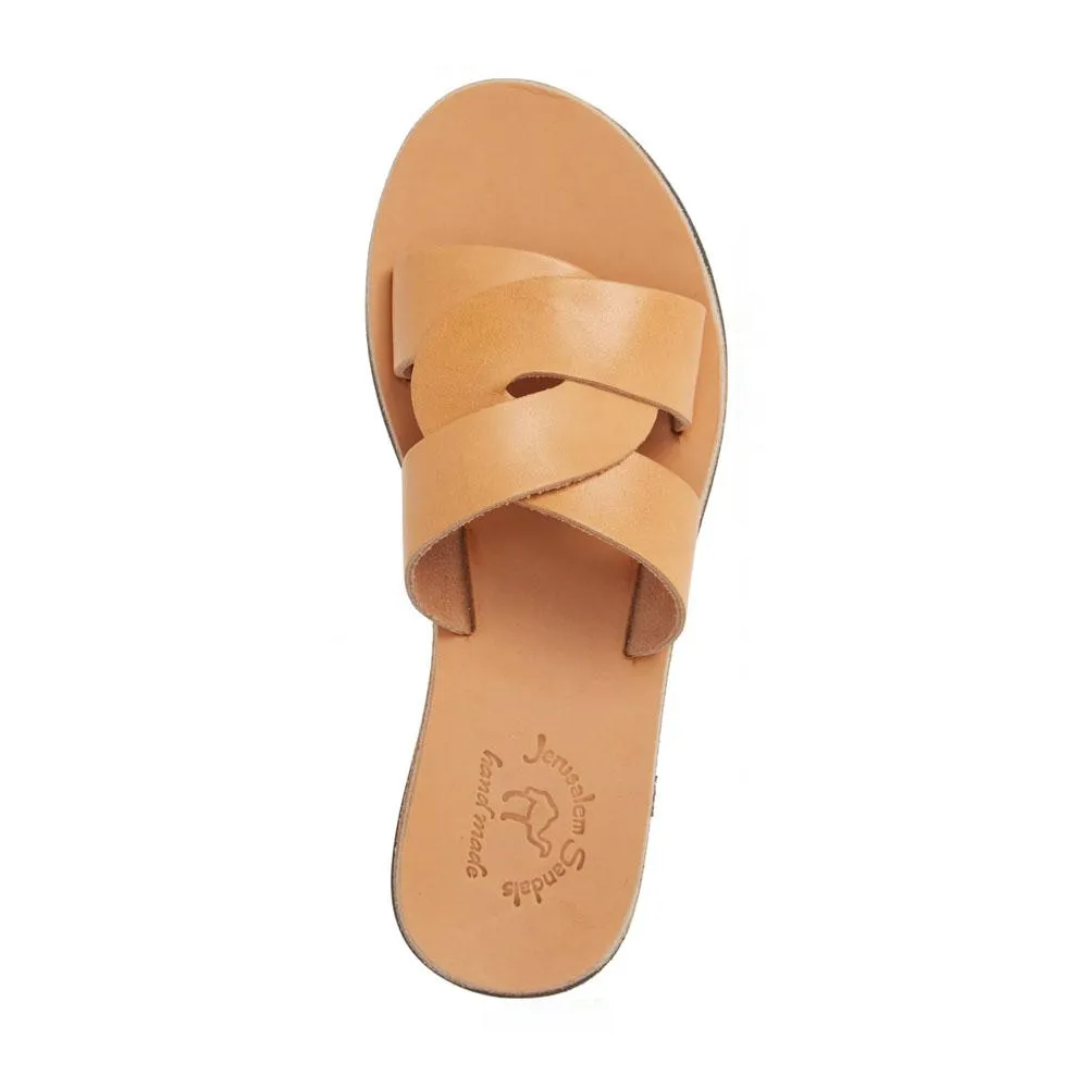 Emily - Leather Crossover Strap Sandal | Tan