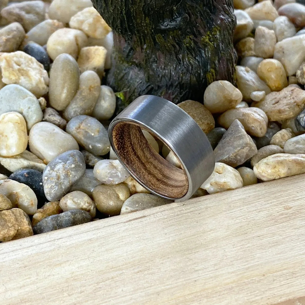 ESCOTT | Zebra Wood, Silver Tungsten Ring, Brushed, Flat