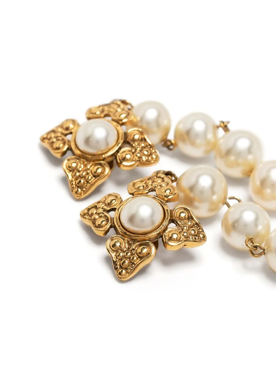 Faux-Pearl Cross Drop Clip-on Earrings