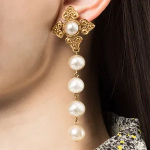 Faux-Pearl Cross Drop Clip-on Earrings