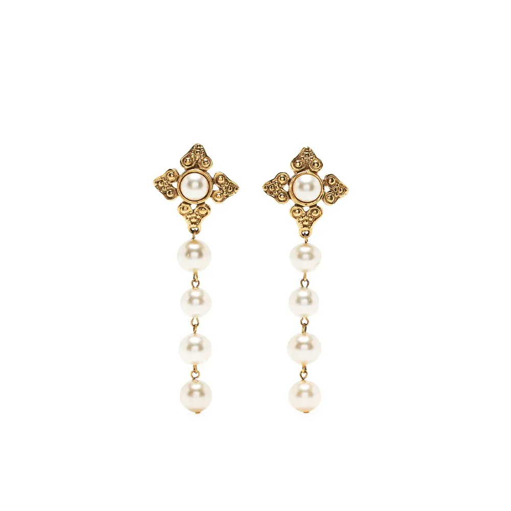 Faux-Pearl Cross Drop Clip-on Earrings