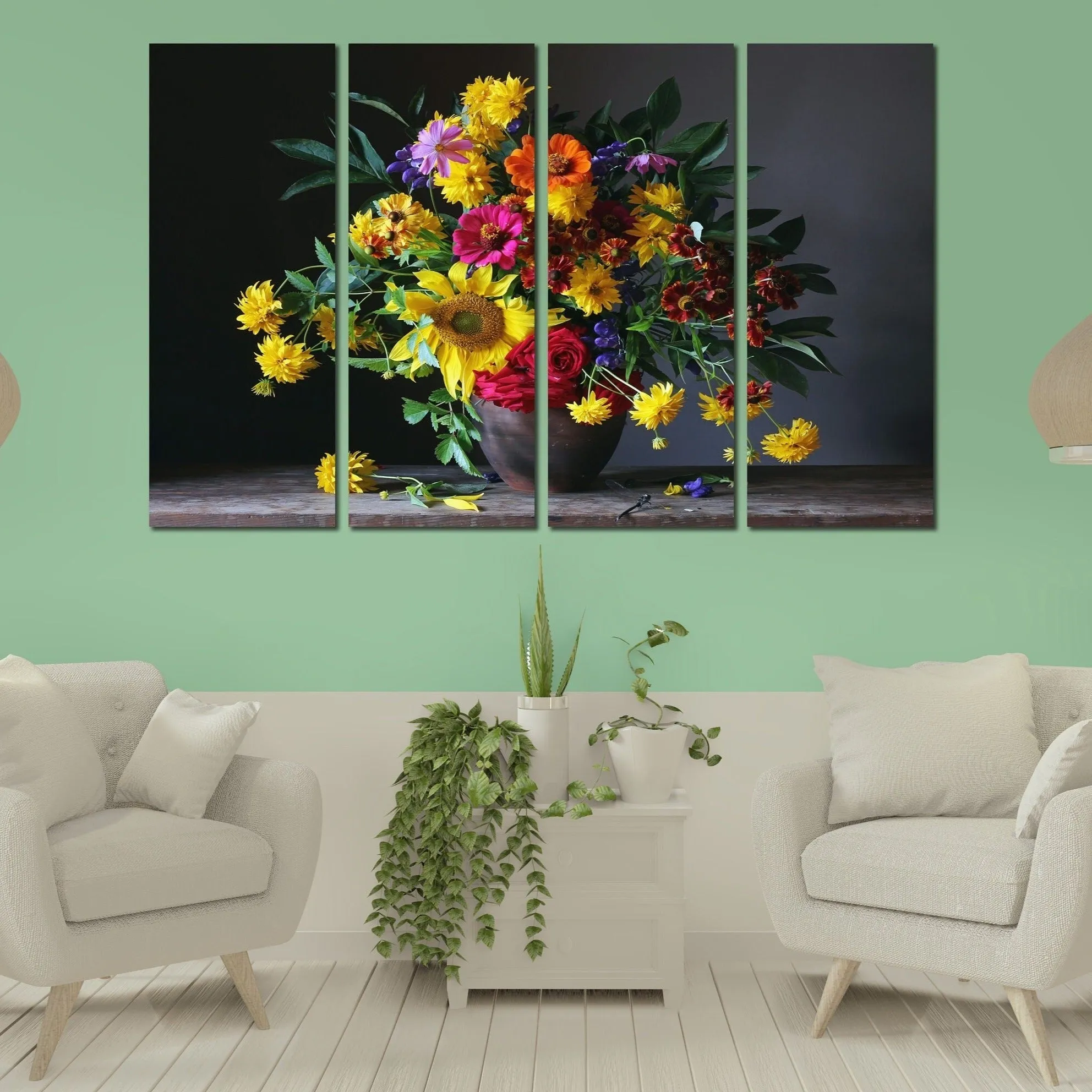 Floral canvas paintings, flowers farmhouse wall decor, botanical paintings, extra large canvas wall art