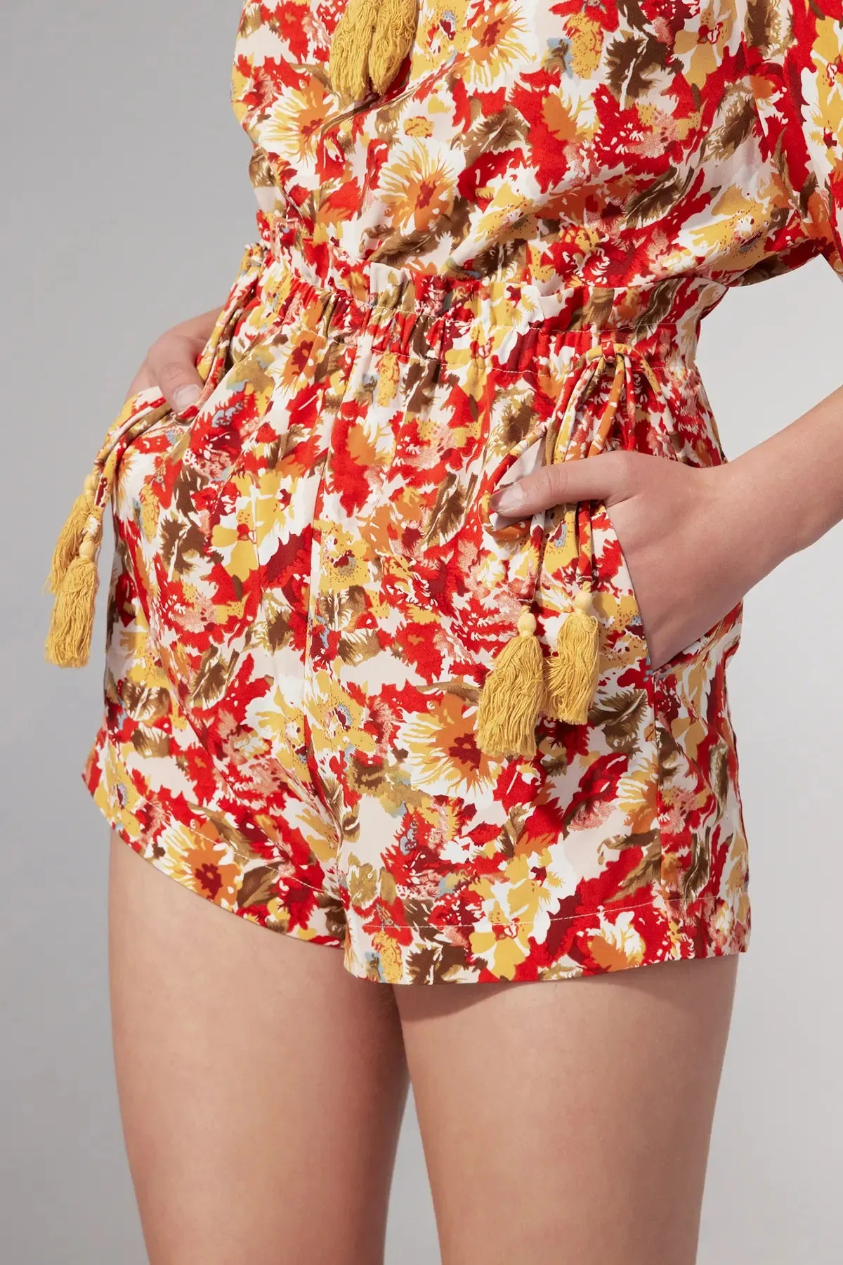 Floral Elastic Waist Tie Front Printed Chiffon Shorts