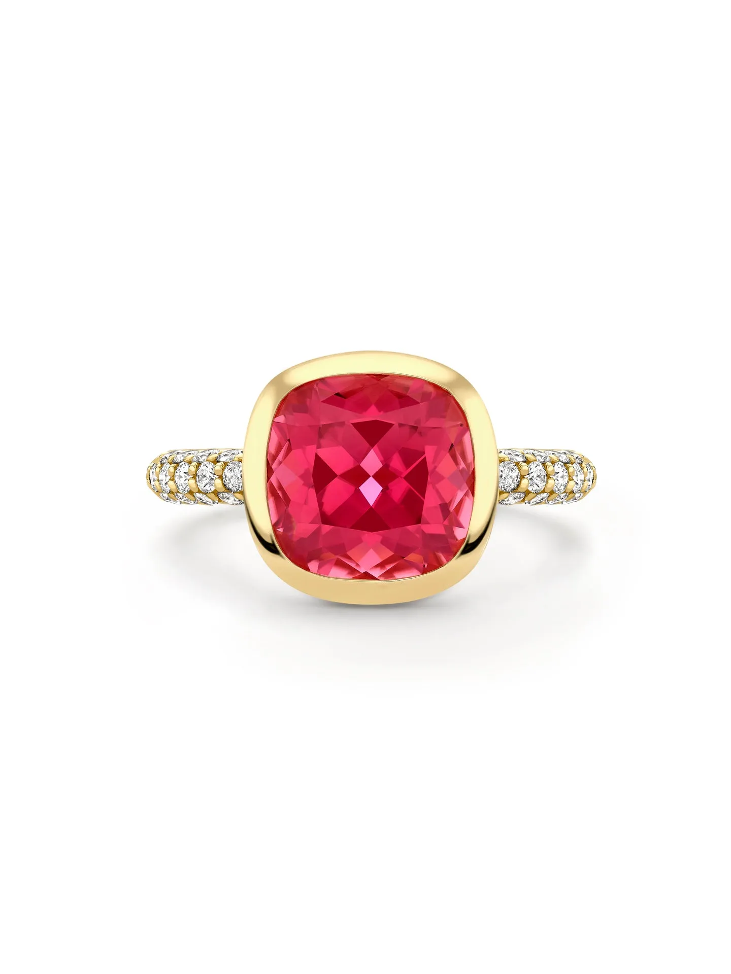 Florentine Dolce Vita Cusion Pink Tourmaline Yellow Gold Ring