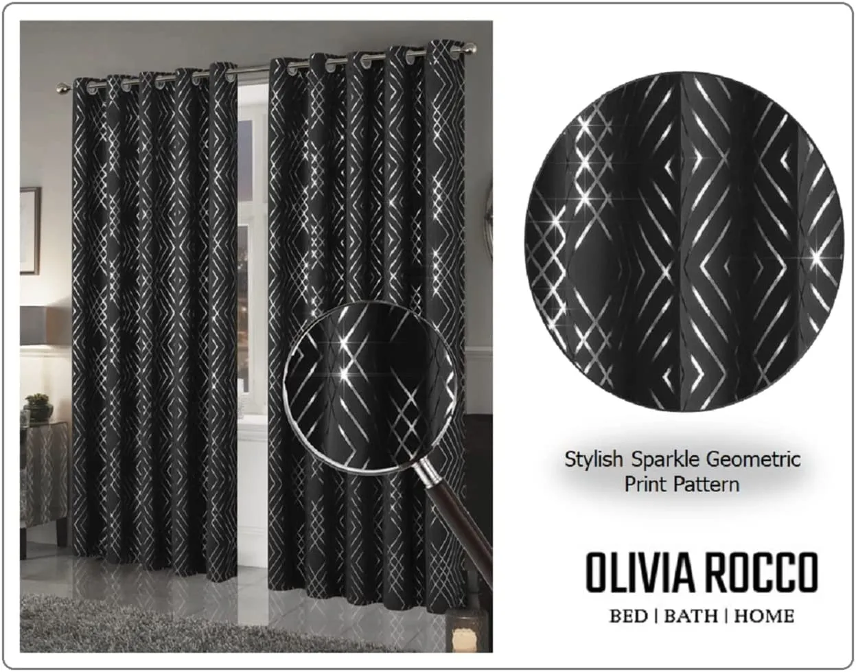 Geometric Blackout Thermal Insulated Curtains with Metallic Foil Print 100% Light Blocking for Living Room and Bedroom by OLIVIA ROCCO