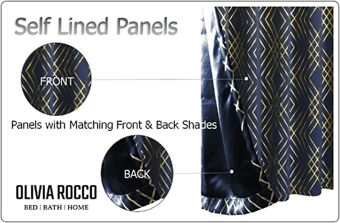 Geometric Blackout Thermal Insulated Curtains with Metallic Foil Print 100% Light Blocking for Living Room and Bedroom by OLIVIA ROCCO