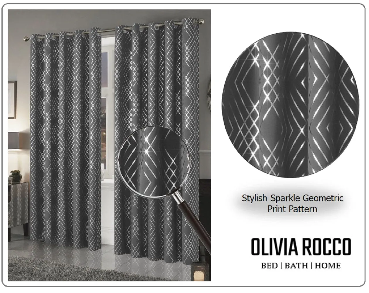 Geometric Blackout Thermal Insulated Curtains with Metallic Foil Print 100% Light Blocking for Living Room and Bedroom by OLIVIA ROCCO