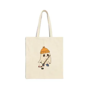 Ghost Playing Hockey Cotton Canvas Tote Bag