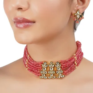 Gold Plated Barsaat Kundan Pink Choker Set