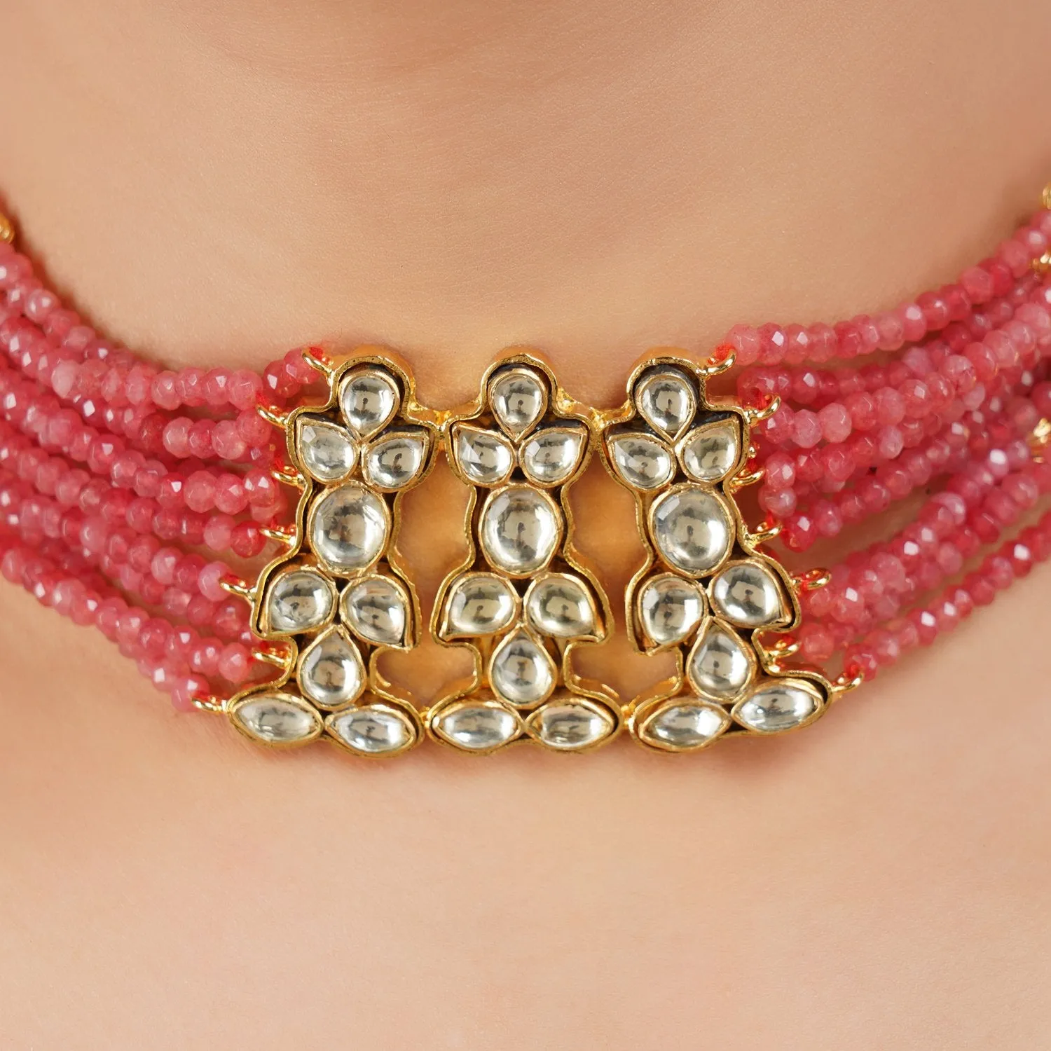 Gold Plated Barsaat Kundan Pink Choker Set