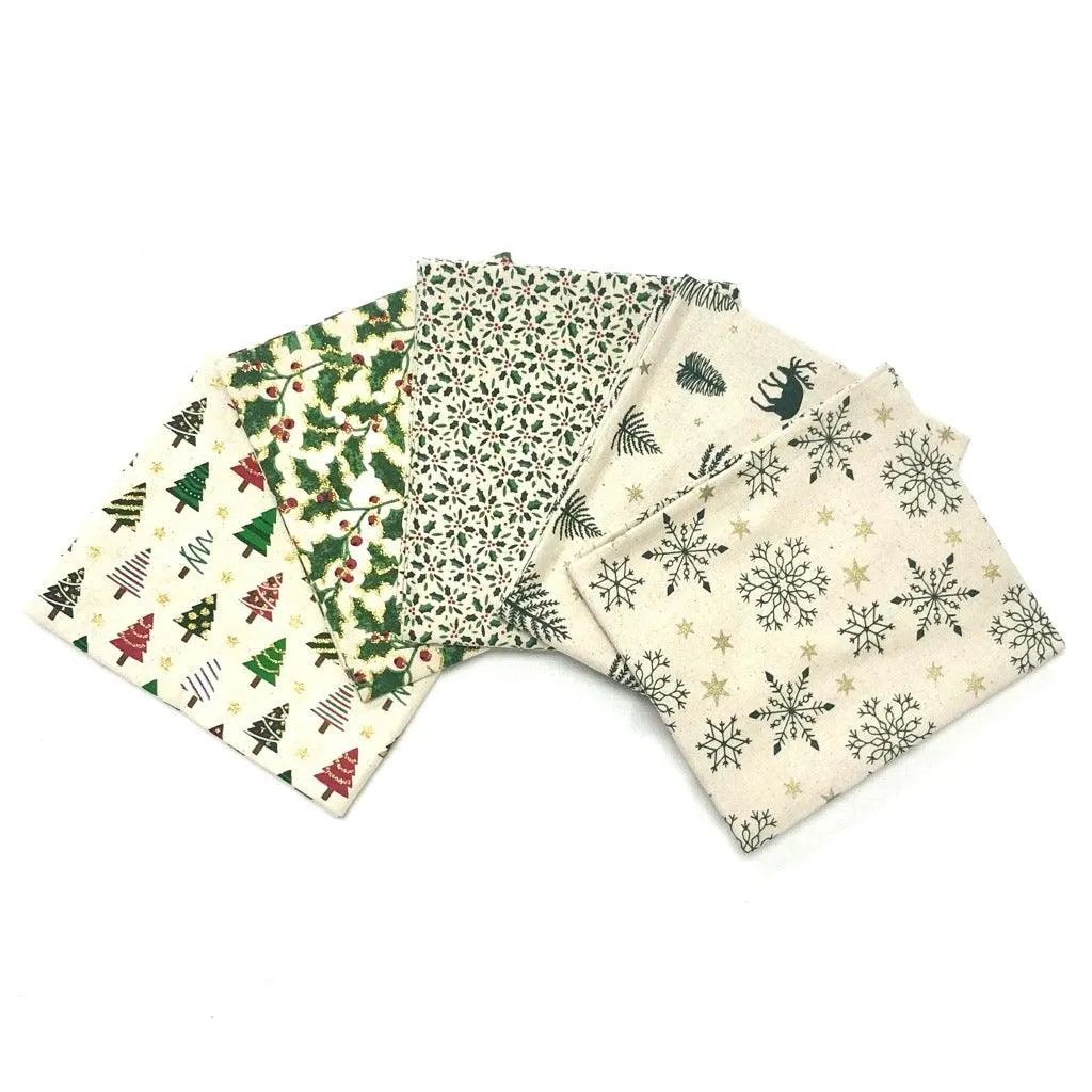 Green/Natural Fat Quarter Christmas Bundle - No.21