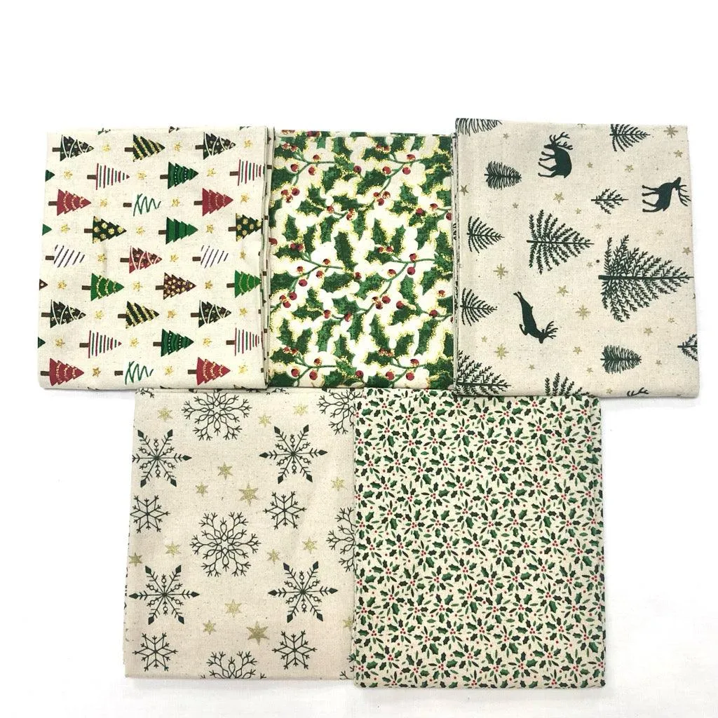 Green/Natural Fat Quarter Christmas Bundle - No.21