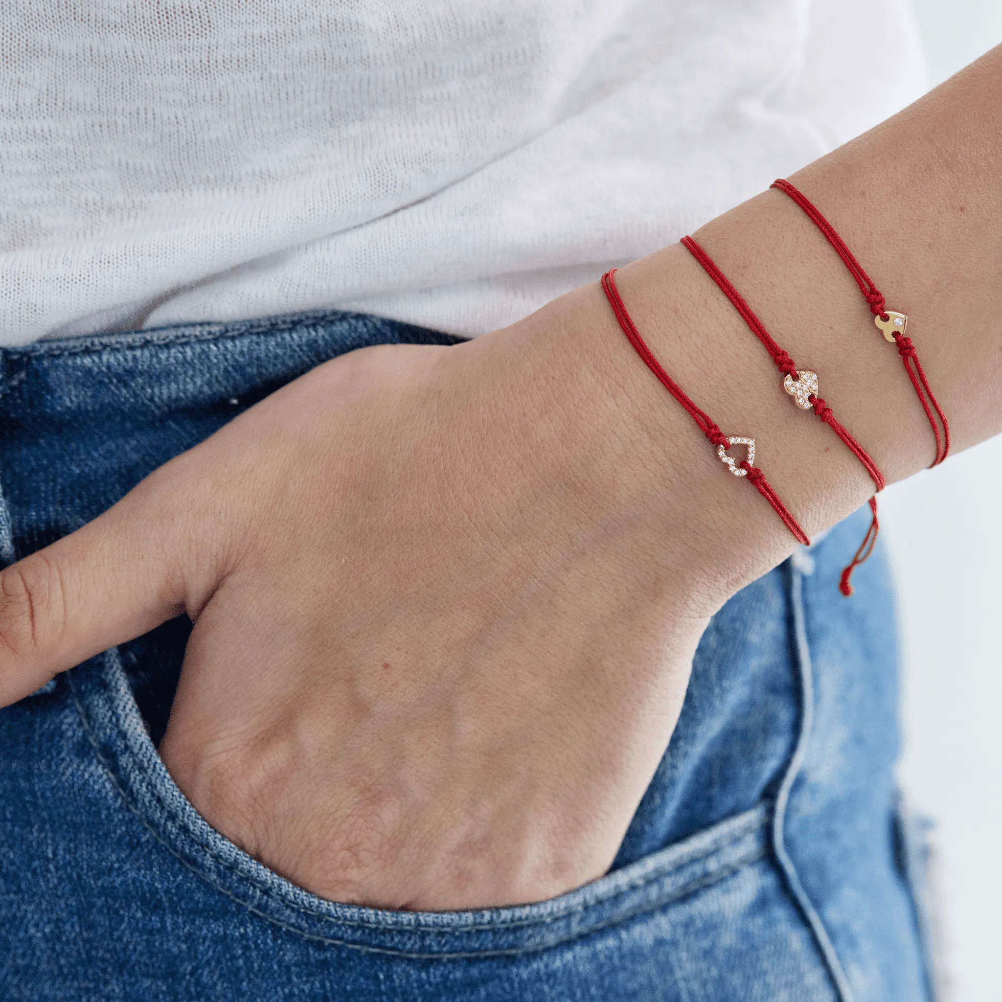 Heart of Gold String of Love Bracelet - 14K Yellow Gold