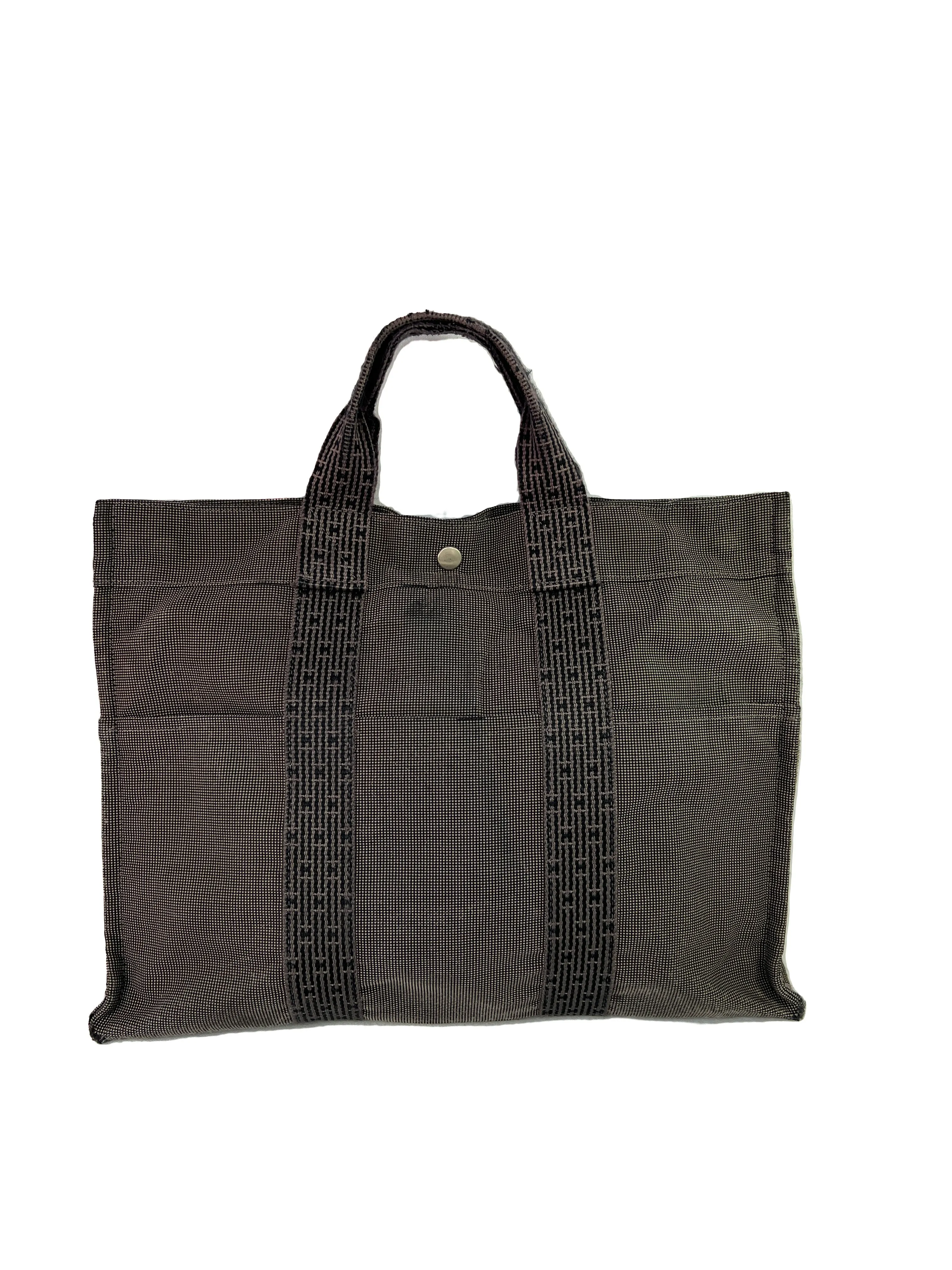 Hermes her line MM gray canvas tote