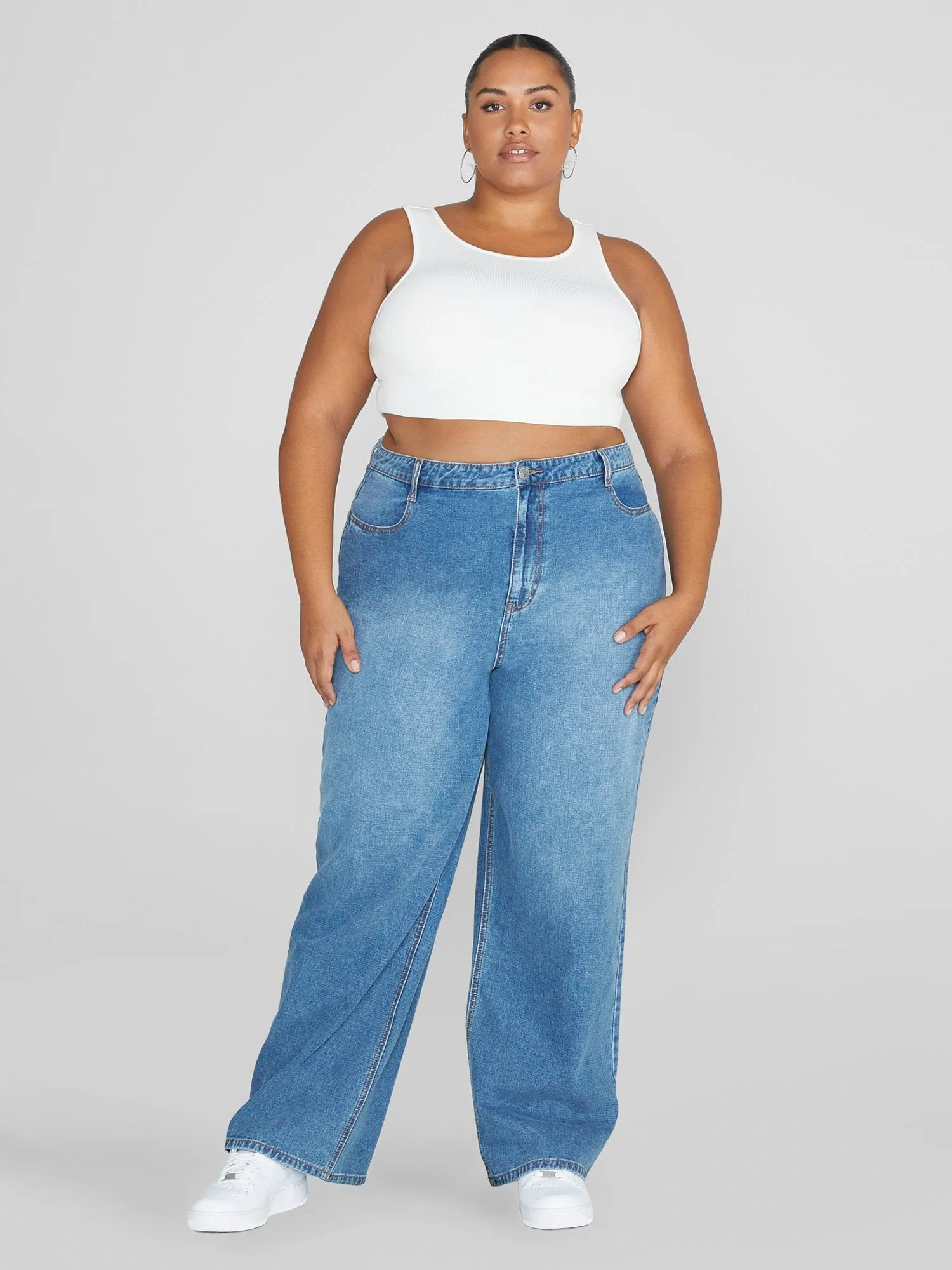 High Rise Light Wash Wide Leg Jeans