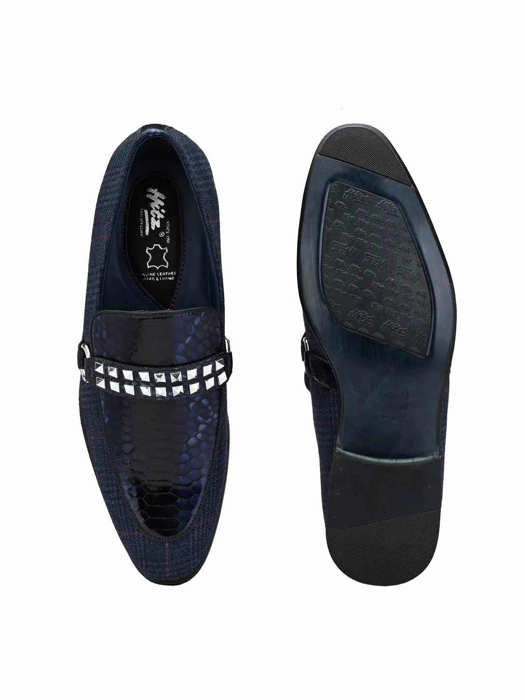 Hitz Men's Blue Leather Slip-On Party Wear Shoes