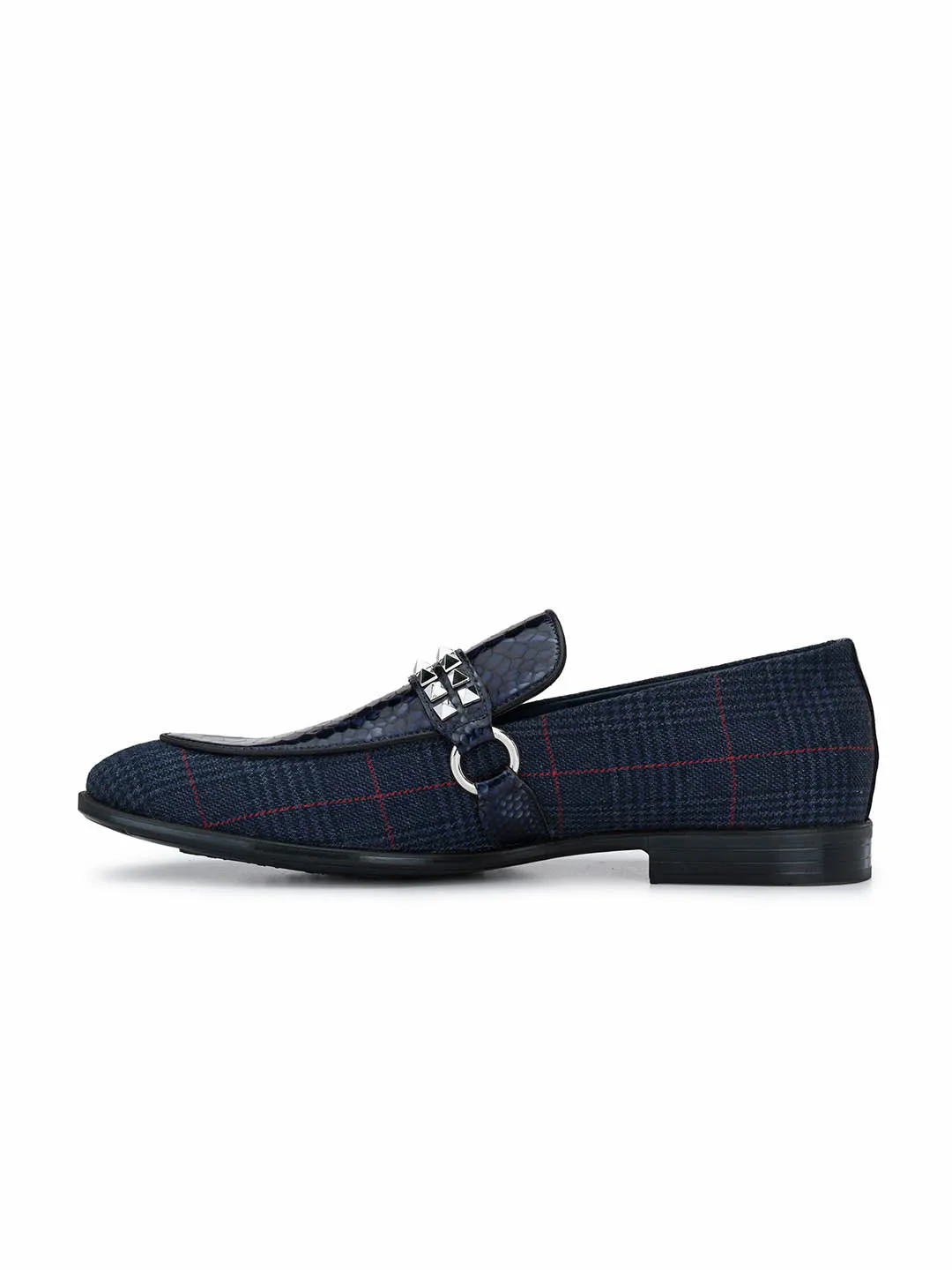 Hitz Men's Blue Leather Slip-On Party Wear Shoes