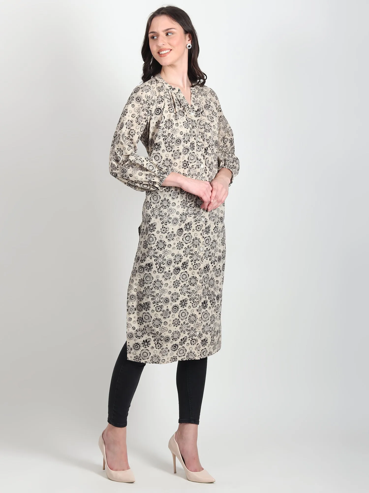 IRENE Hand Block Printed Straight Kurti Floral Motifs