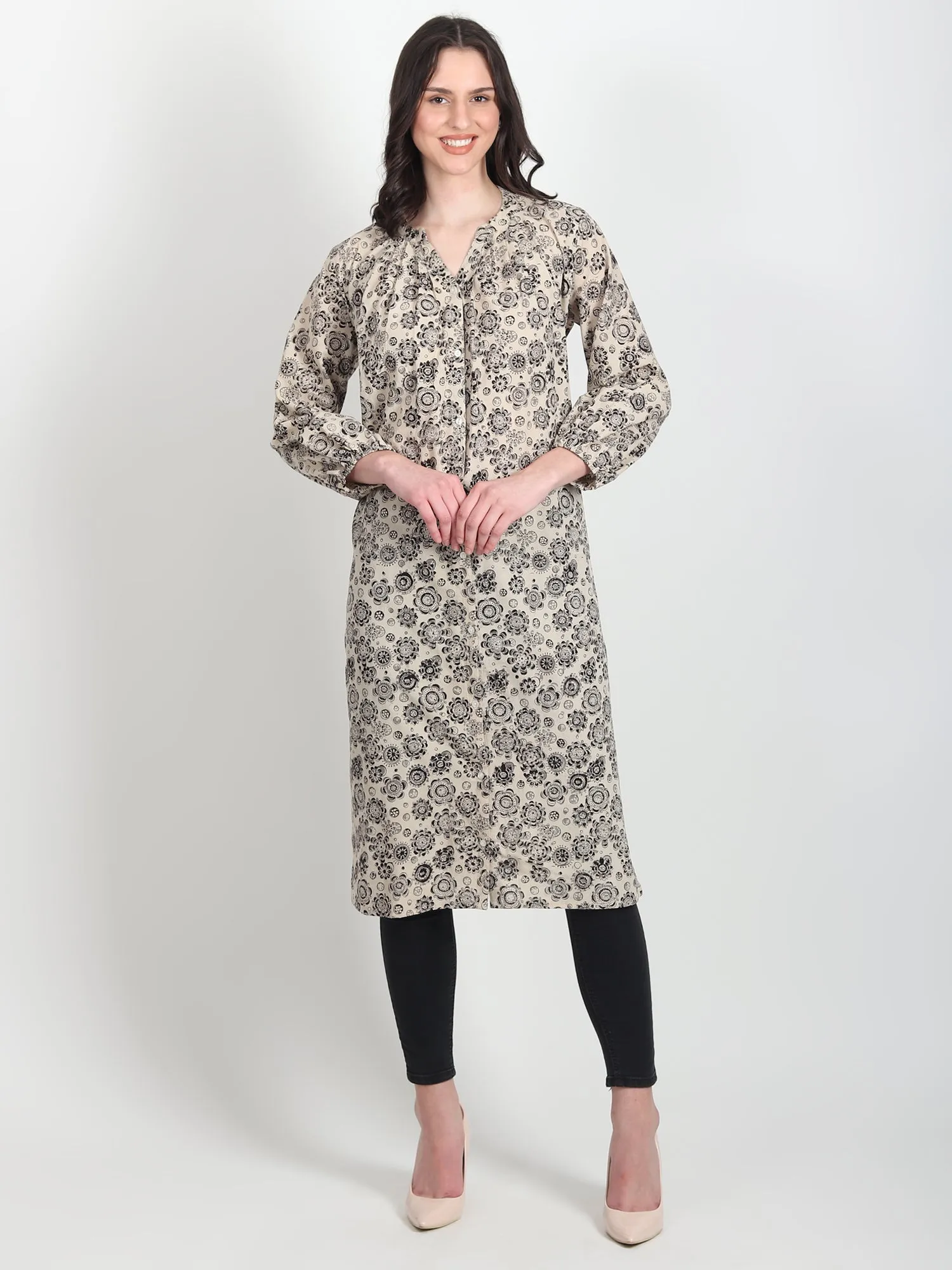 IRENE Hand Block Printed Straight Kurti Floral Motifs