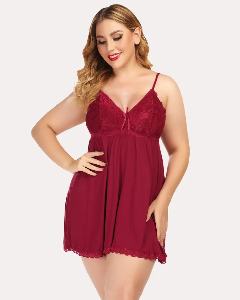 Lace Leopard V-neck Babydoll Nightgown