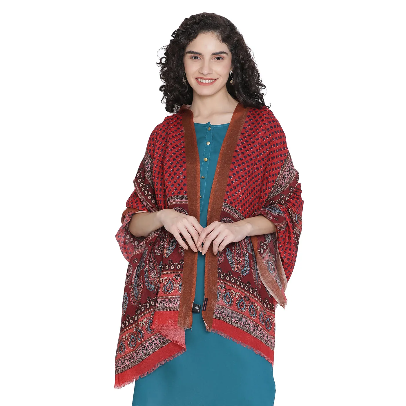 Line Paisley Pure Wool Printed Shawl