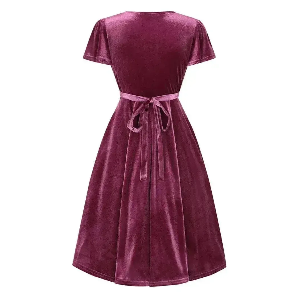 Lyra Mini Dress - Mauve Velvet