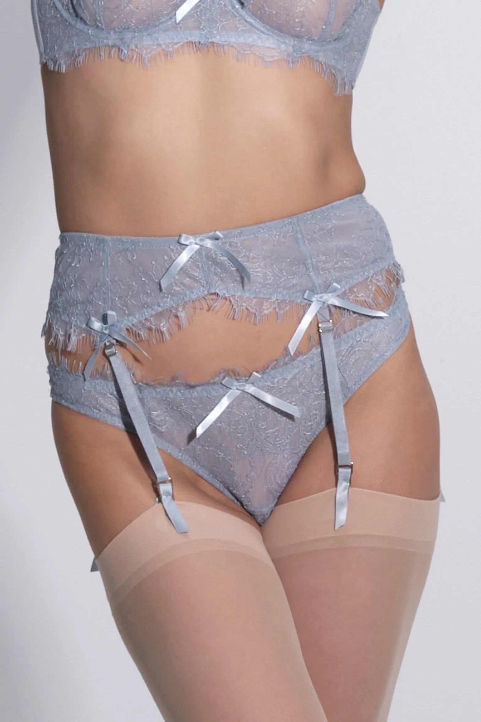 Maia Lace Bra Knicker Suspender Set Powder Blue