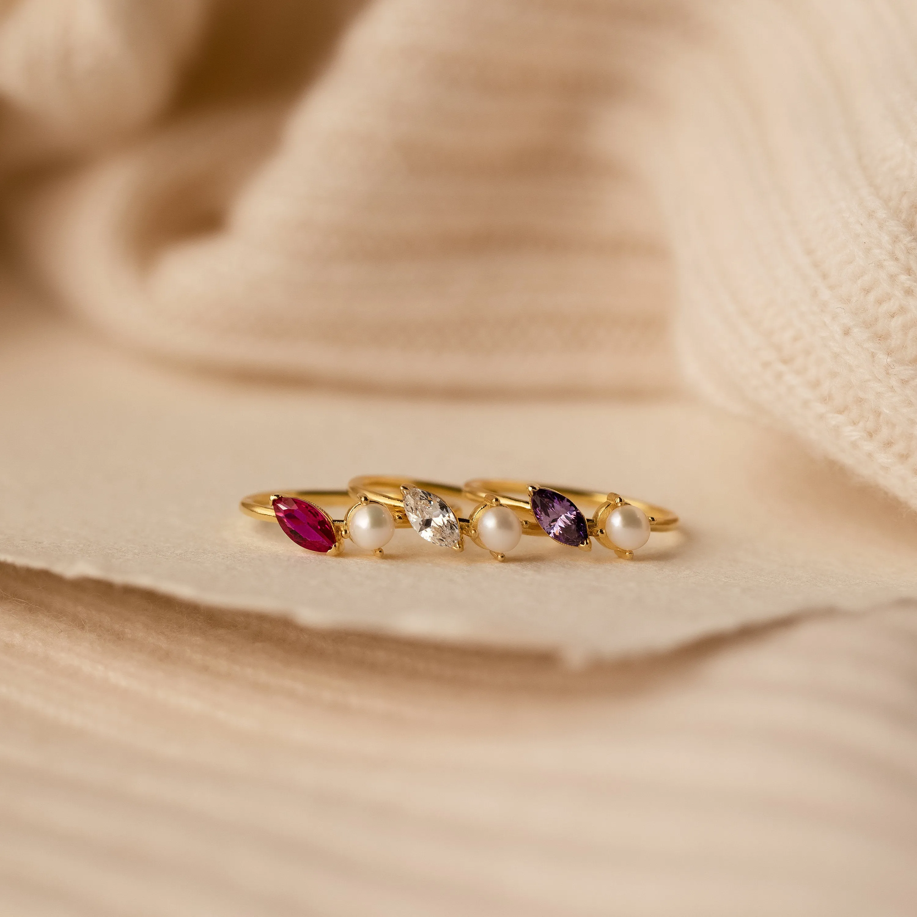 Marquise Birthstone & Pearl Ring