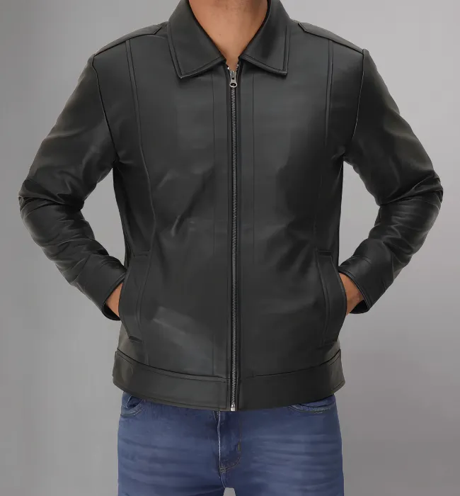 Mens Casual Stylish Brown Fitted Biker Leather Jacket