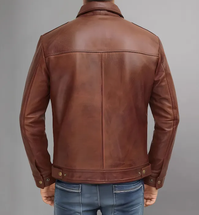 Mens Casual Stylish Brown Fitted Biker Leather Jacket