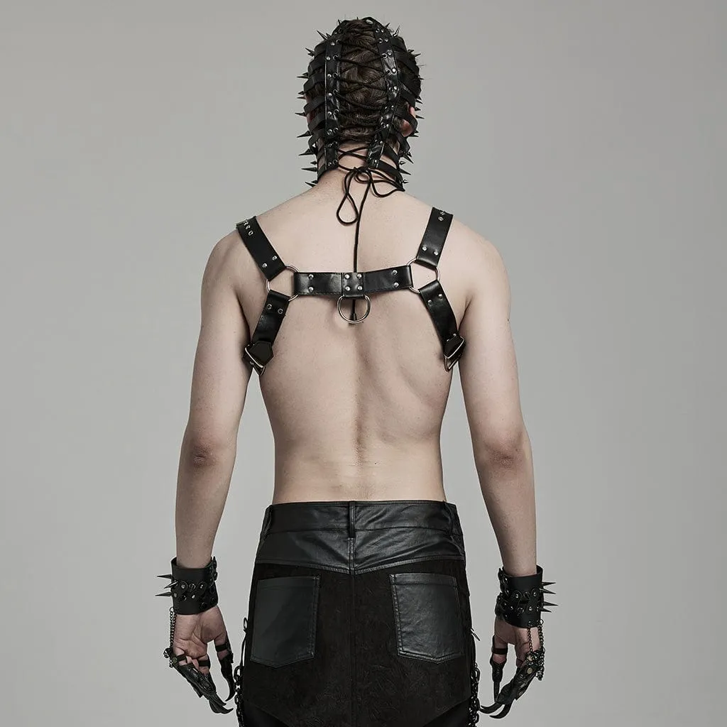 Men's Punk Buckle Pleated Faux Leather Harness