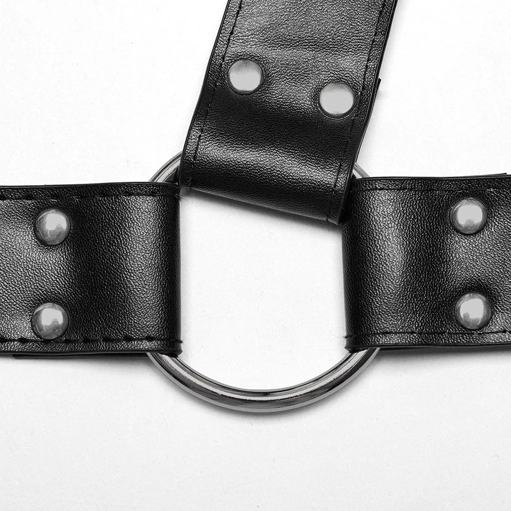 Men's Punk Buckle Pleated Faux Leather Harness