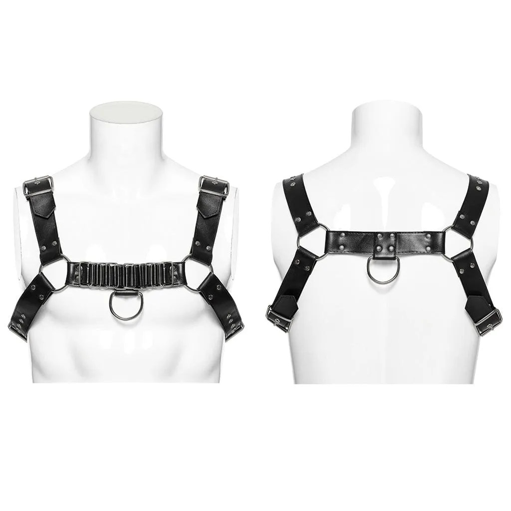 Men's Punk Buckle Pleated Faux Leather Harness