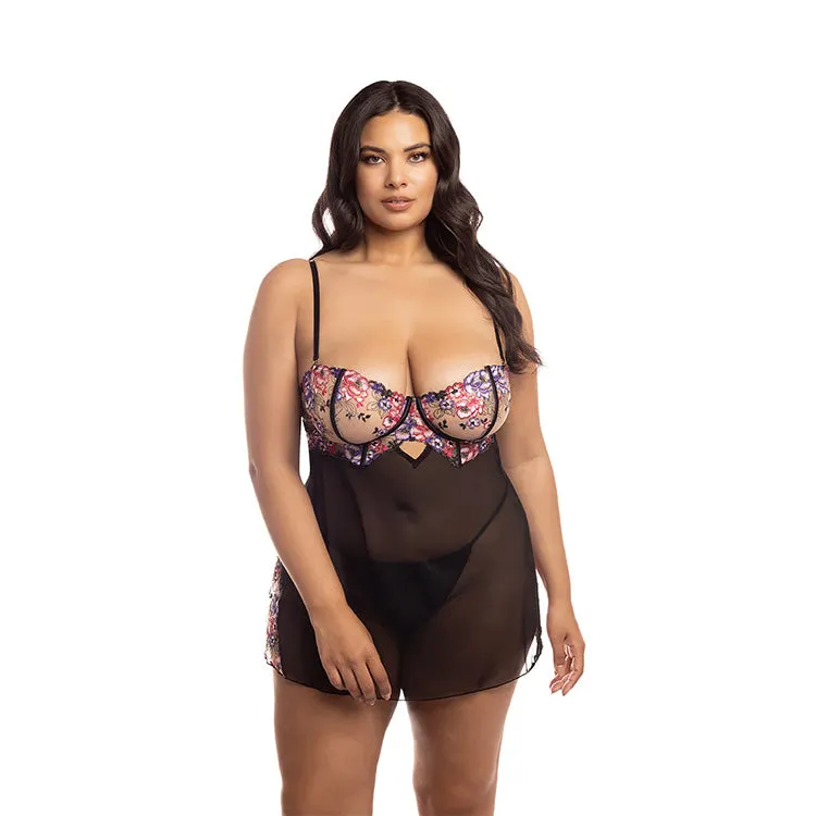 Nadia Floral Sheer Babydoll & G-String Set