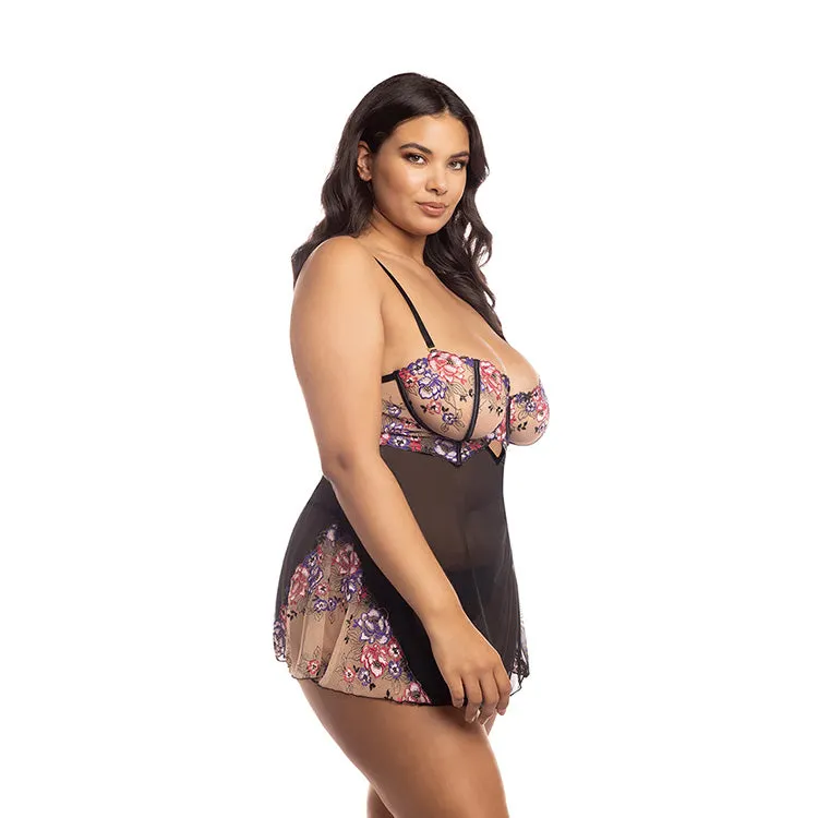 Nadia Floral Sheer Babydoll & G-String Set