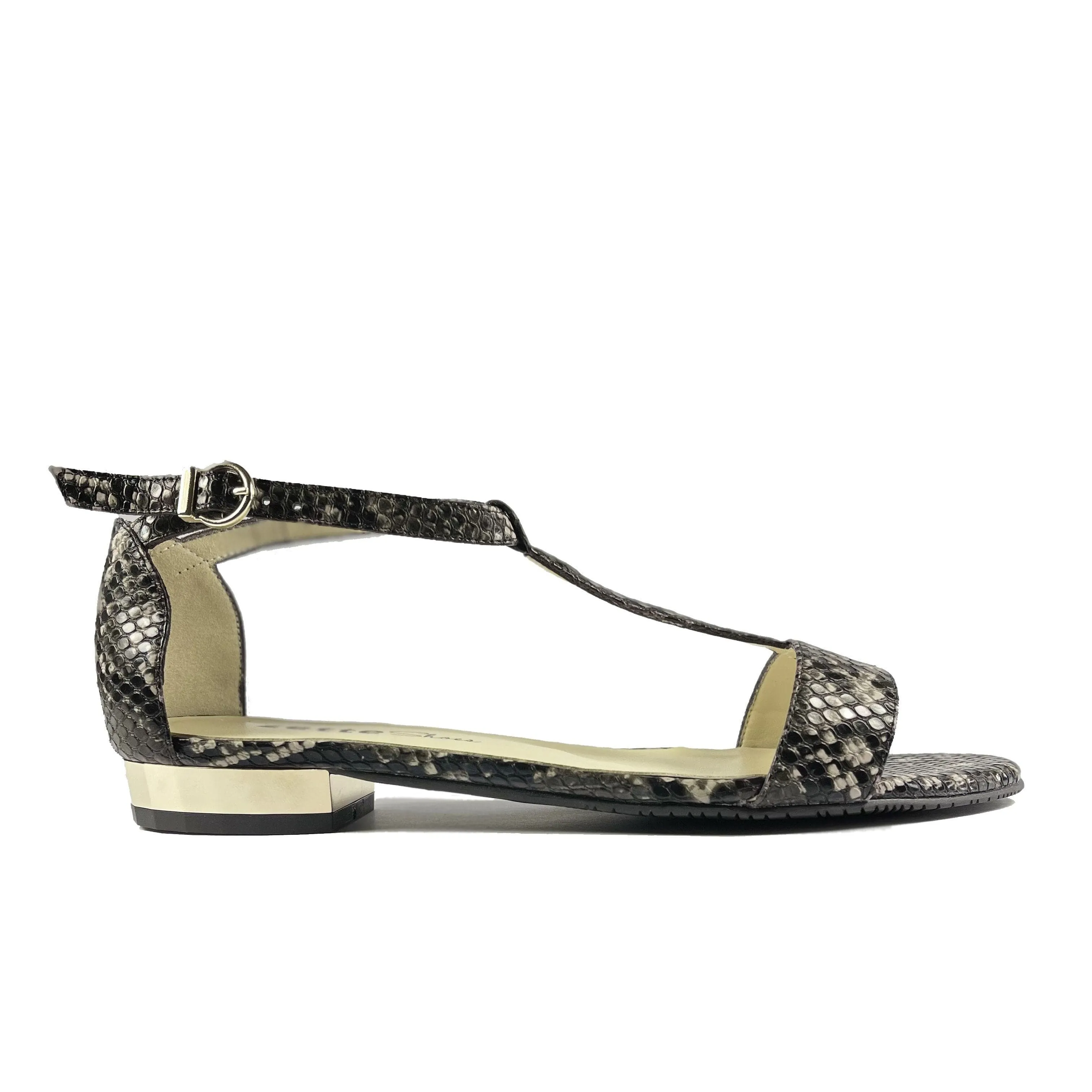 'Olive' flat vegan sandal by Zette Shoes - black snakeskin