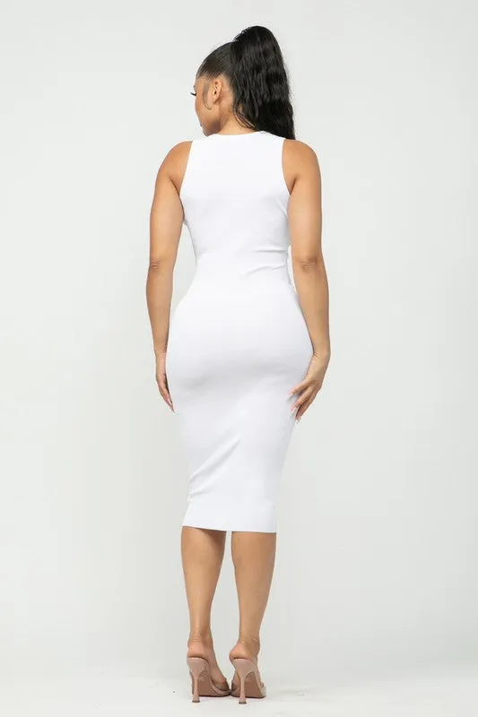 Olivia V-Cut Racerback Midi Dress (White)