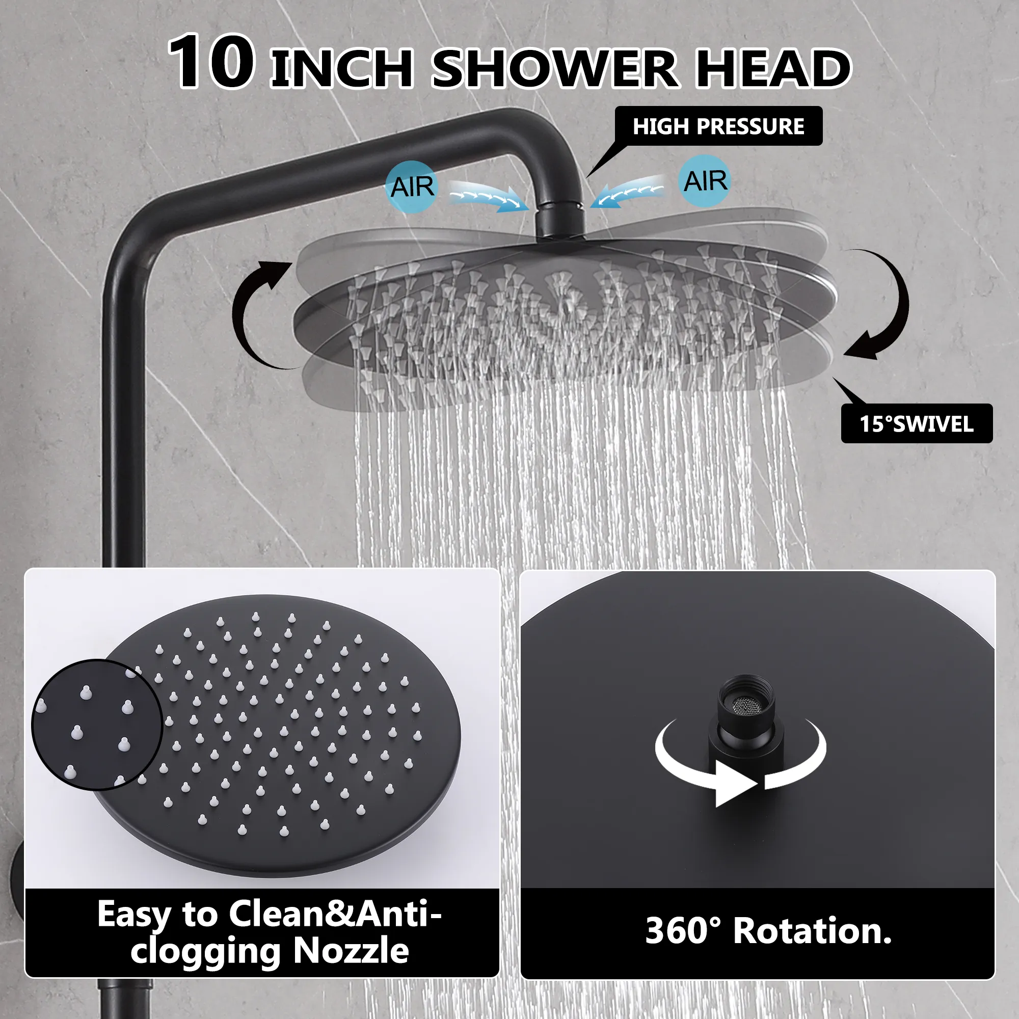 Outdoor Shower Fixtures Dual Handle 6 Inch Center Exposed Shower Kits with 10 Inch Rainfall Shower Head