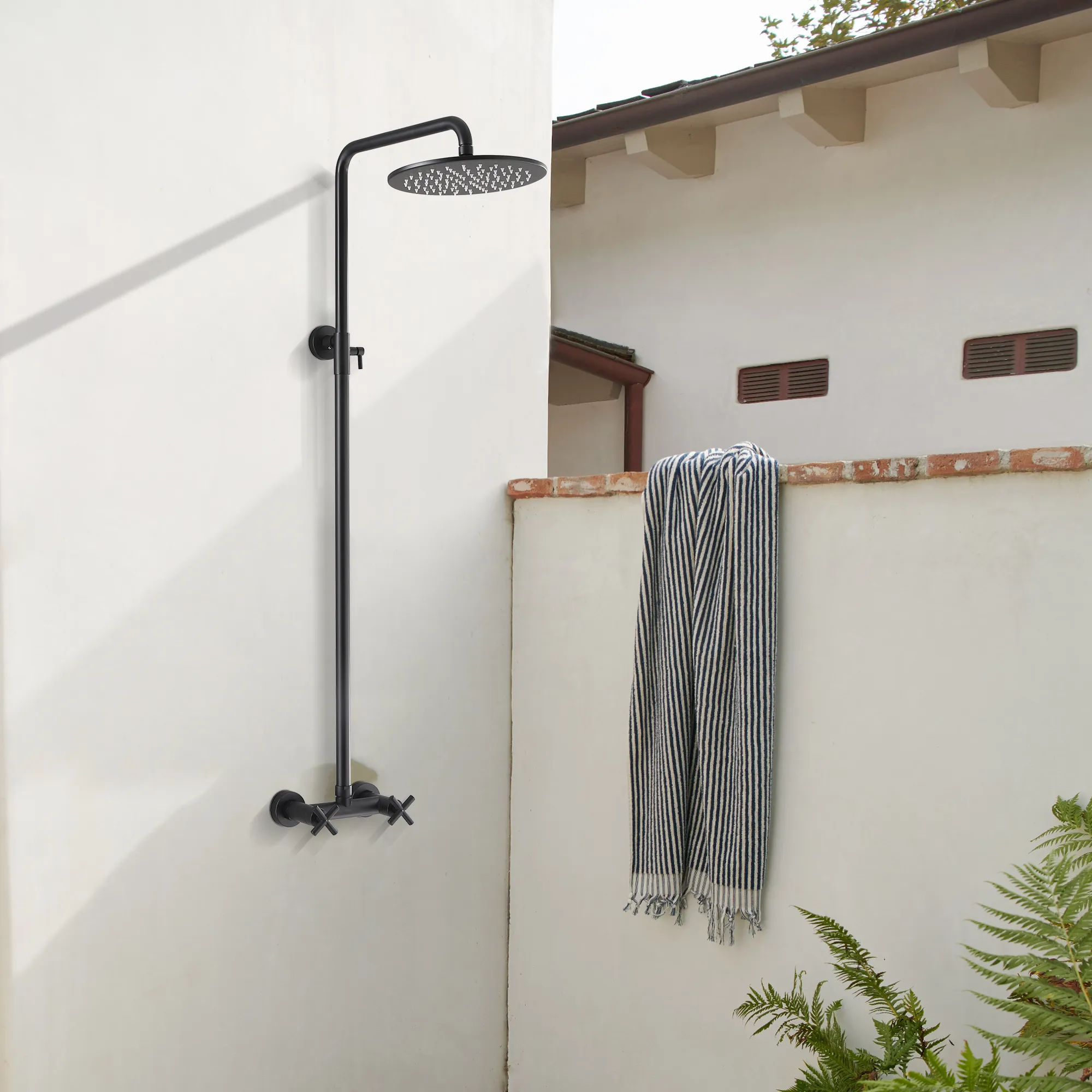 Outdoor Shower Fixtures Dual Handle 6 Inch Center Exposed Shower Kits with 10 Inch Rainfall Shower Head