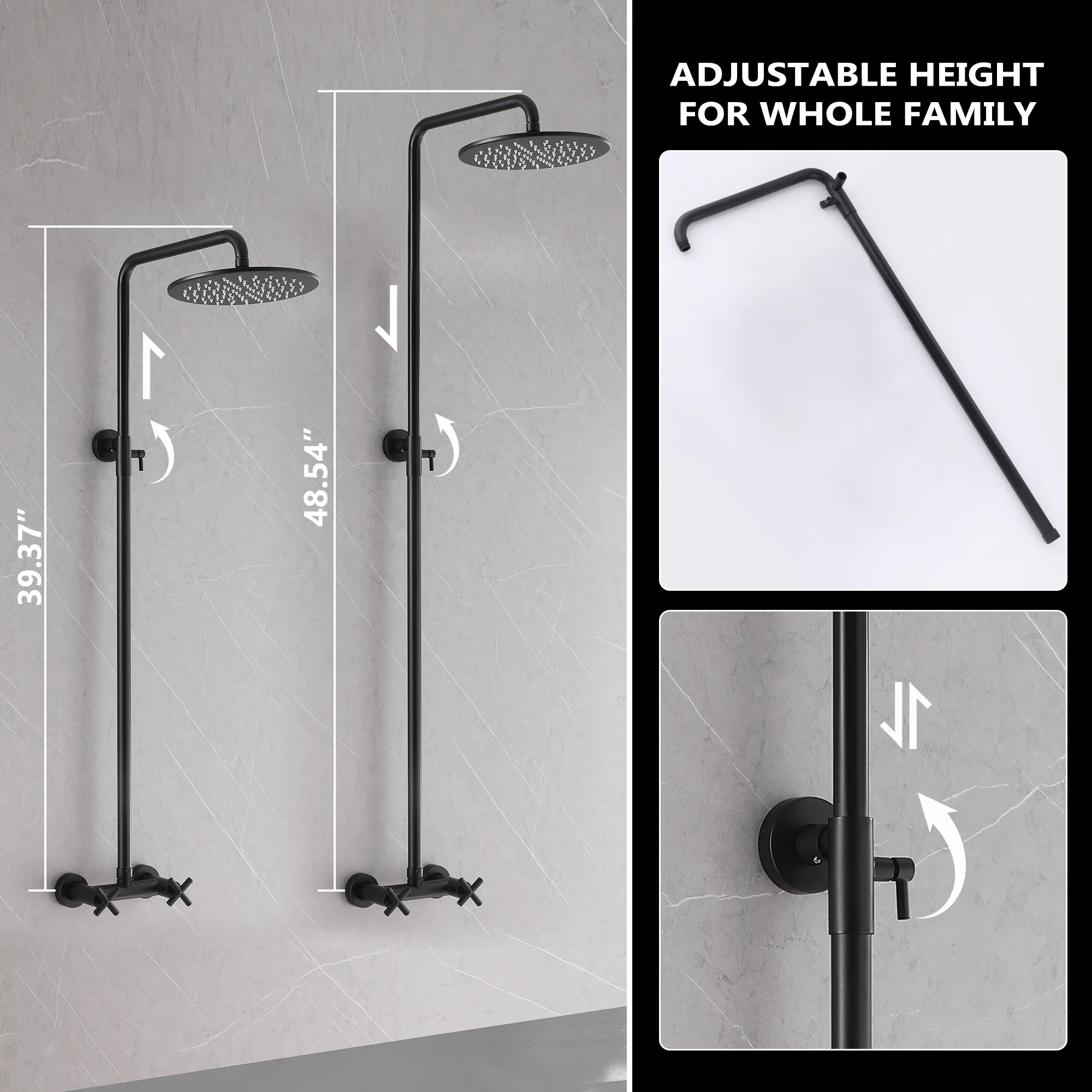 Outdoor Shower Fixtures Dual Handle 6 Inch Center Exposed Shower Kits with 10 Inch Rainfall Shower Head