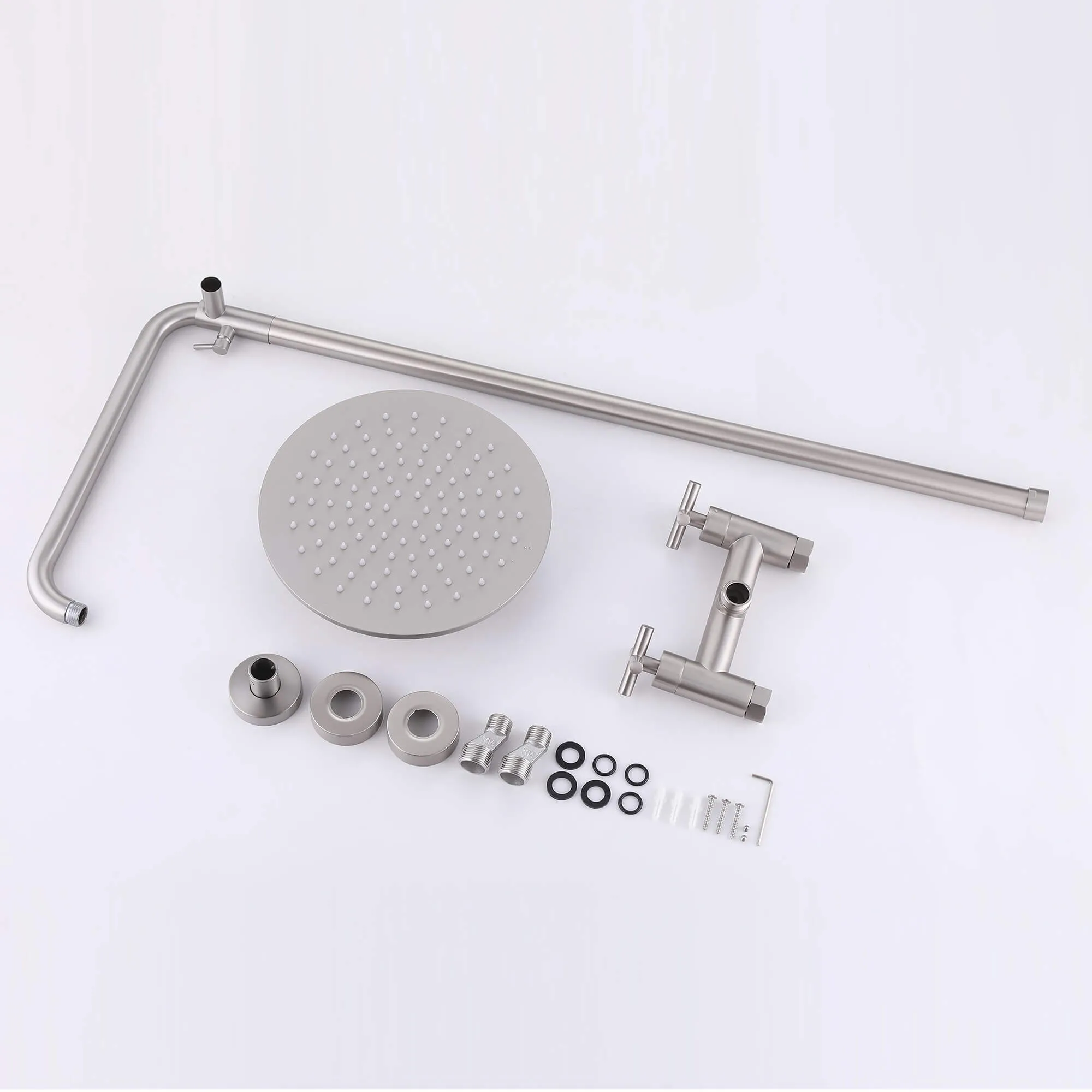 Outdoor Shower Fixtures Dual Handle 6 Inch Center Exposed Shower Kits with 10 Inch Rainfall Shower Head