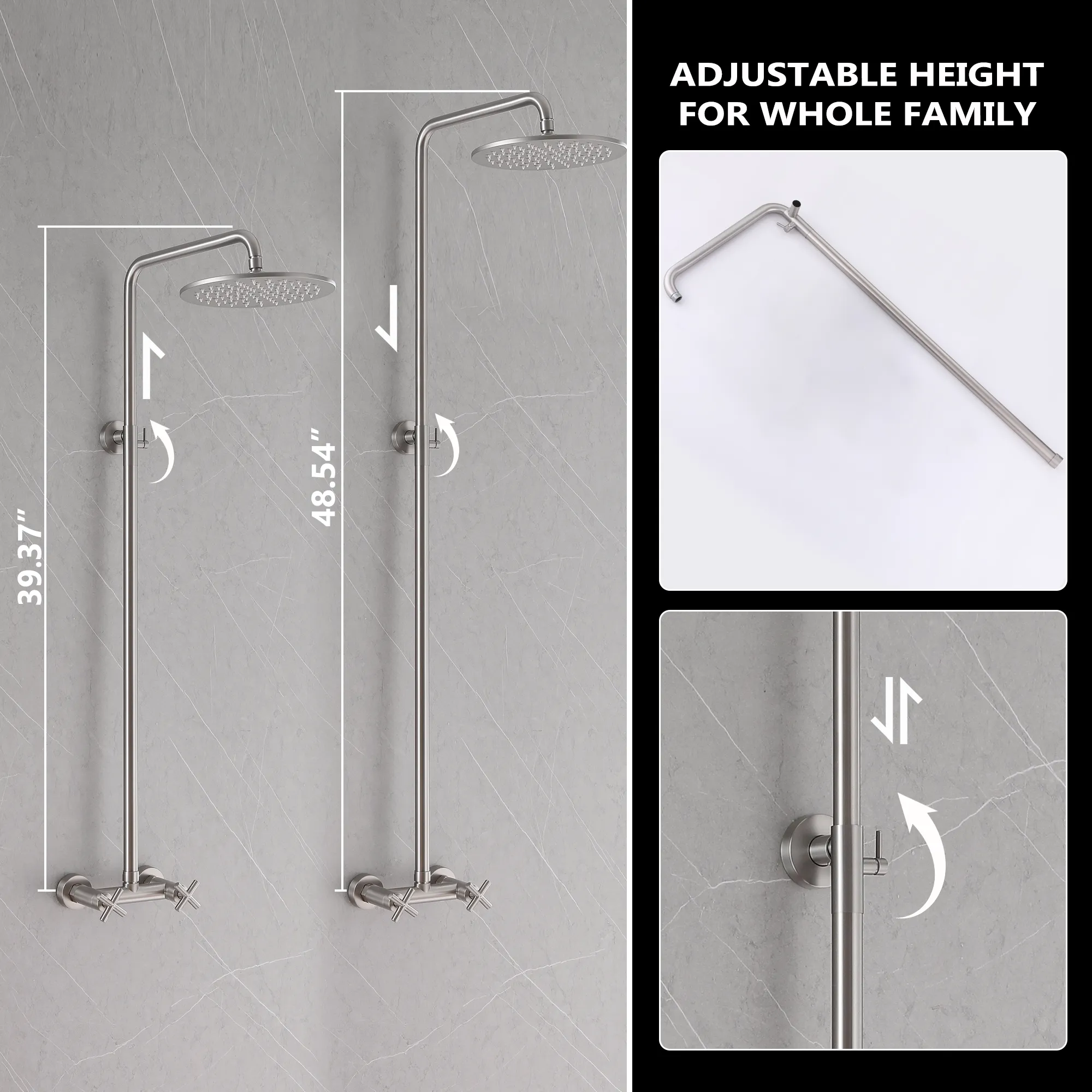 Outdoor Shower Fixtures Dual Handle 6 Inch Center Exposed Shower Kits with 10 Inch Rainfall Shower Head