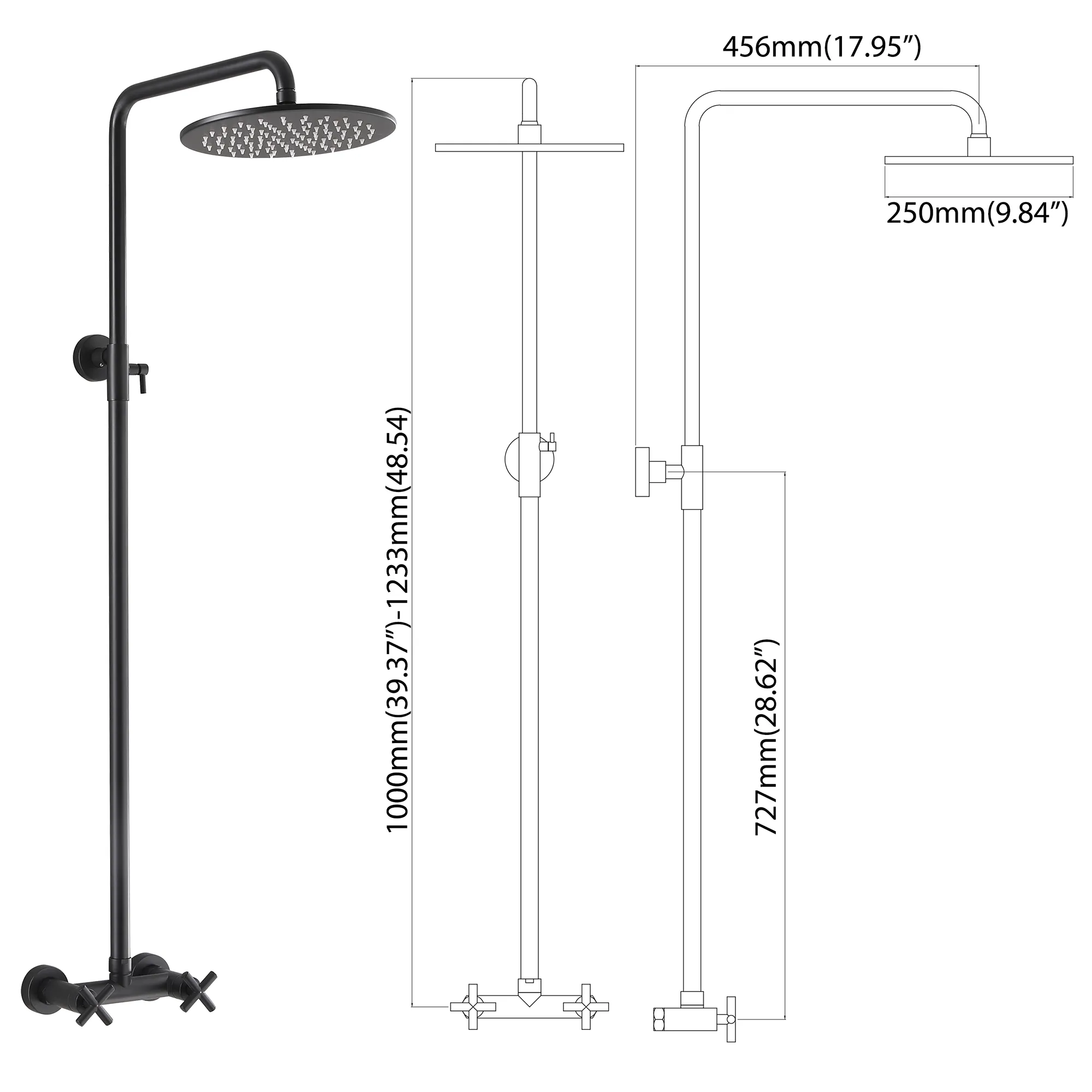 Outdoor Shower Fixtures Dual Handle 6 Inch Center Exposed Shower Kits with 10 Inch Rainfall Shower Head