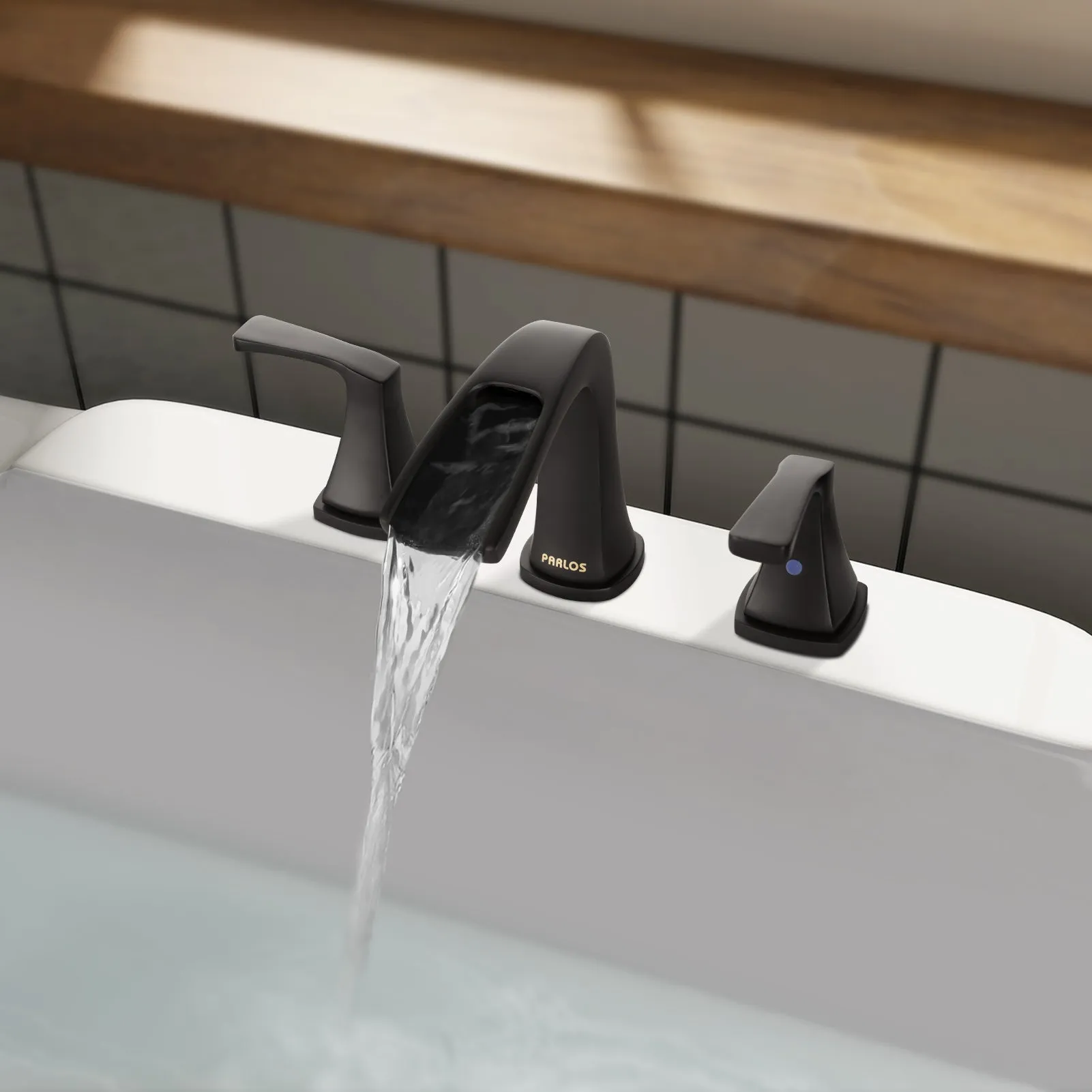 PARLOS 2-Handle Widespread Waterfall Roman Bathtub Faucet Tub Filler, Matte Black (1434204)