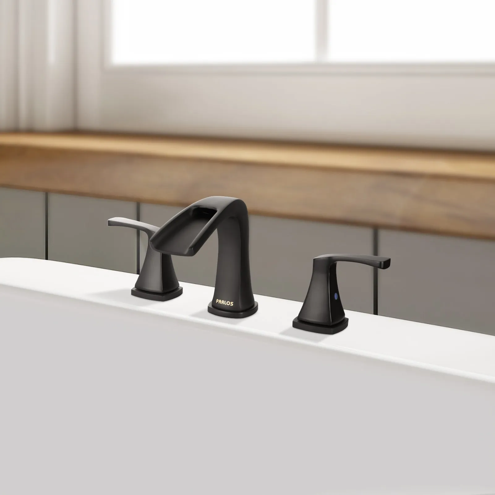 PARLOS 2-Handle Widespread Waterfall Roman Bathtub Faucet Tub Filler, Matte Black (1434204)