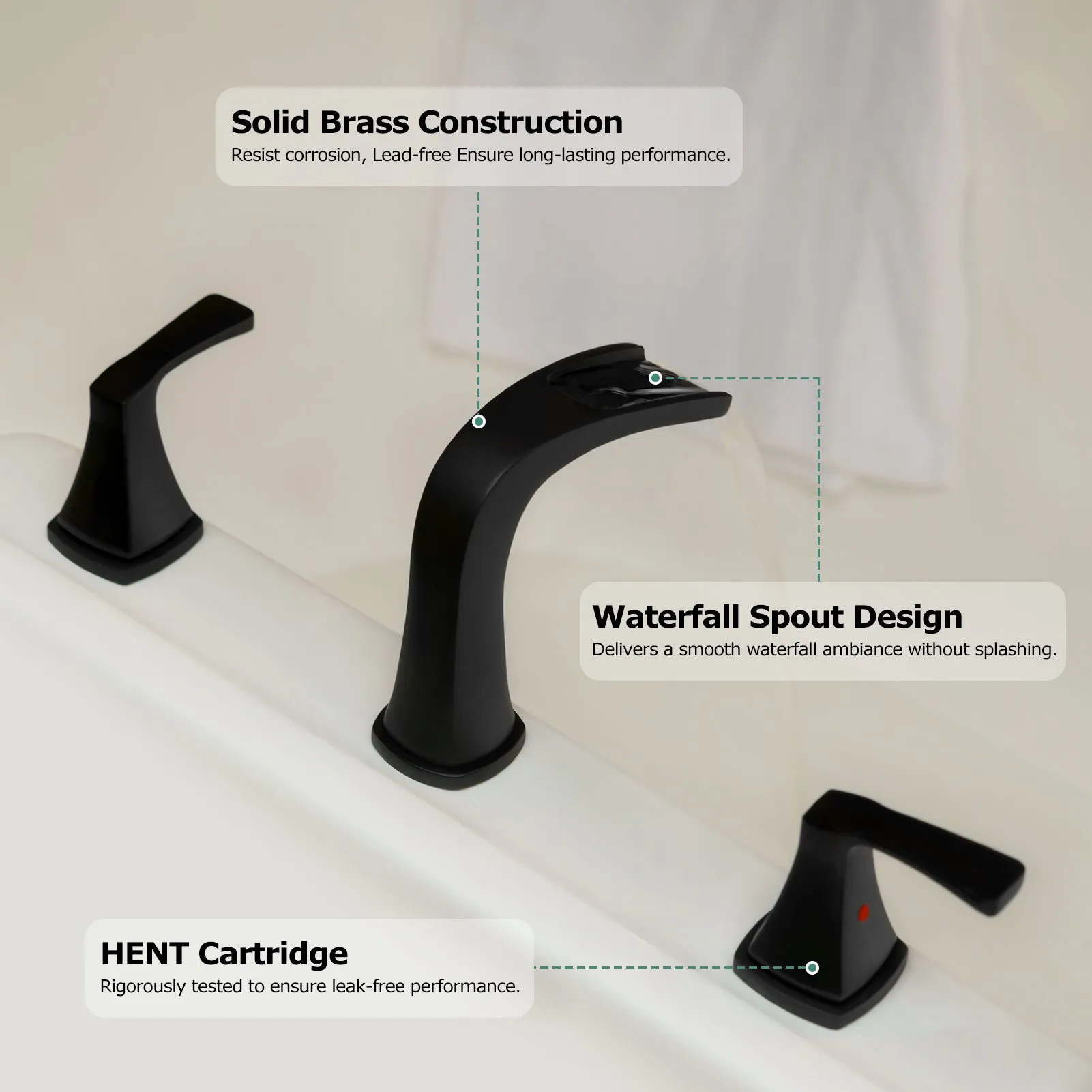 PARLOS 2-Handle Widespread Waterfall Roman Bathtub Faucet Tub Filler, Matte Black (1434204)