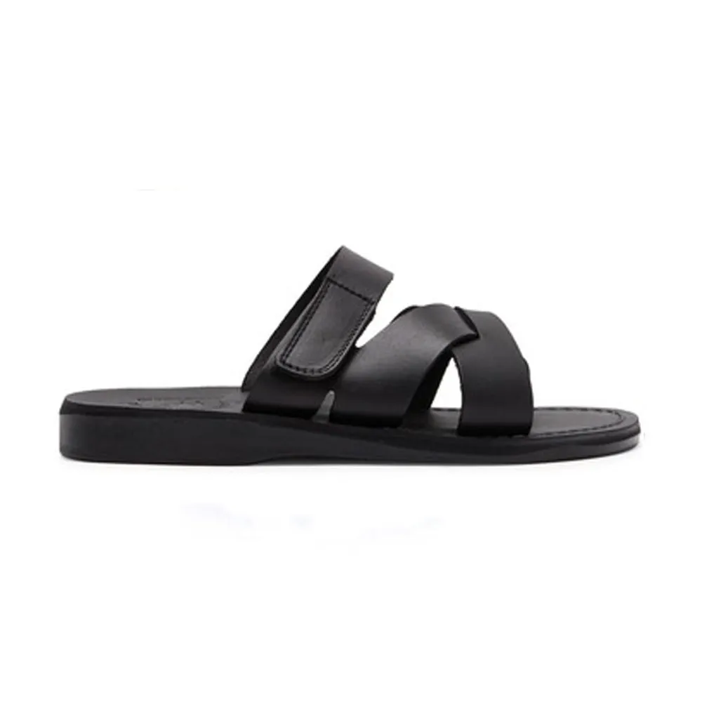 Philip - Leather Woven Strap Sandal | Black