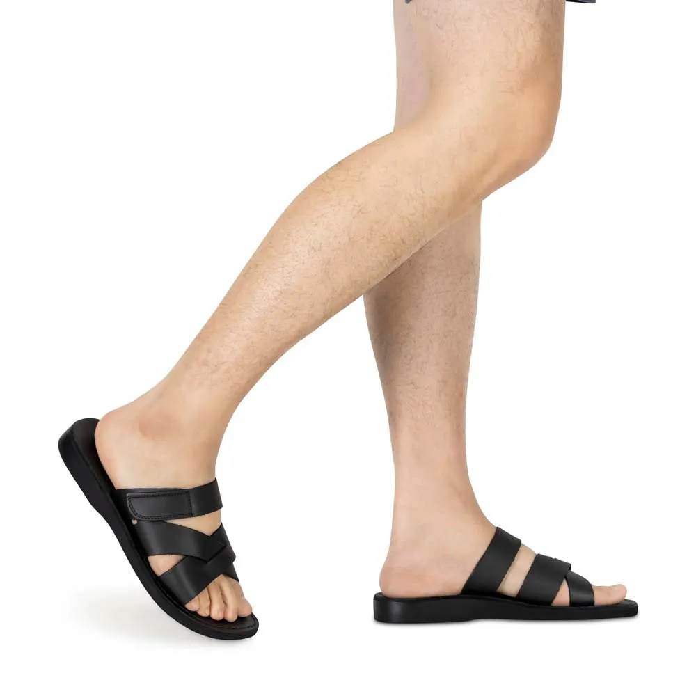 Philip - Leather Woven Strap Sandal | Black