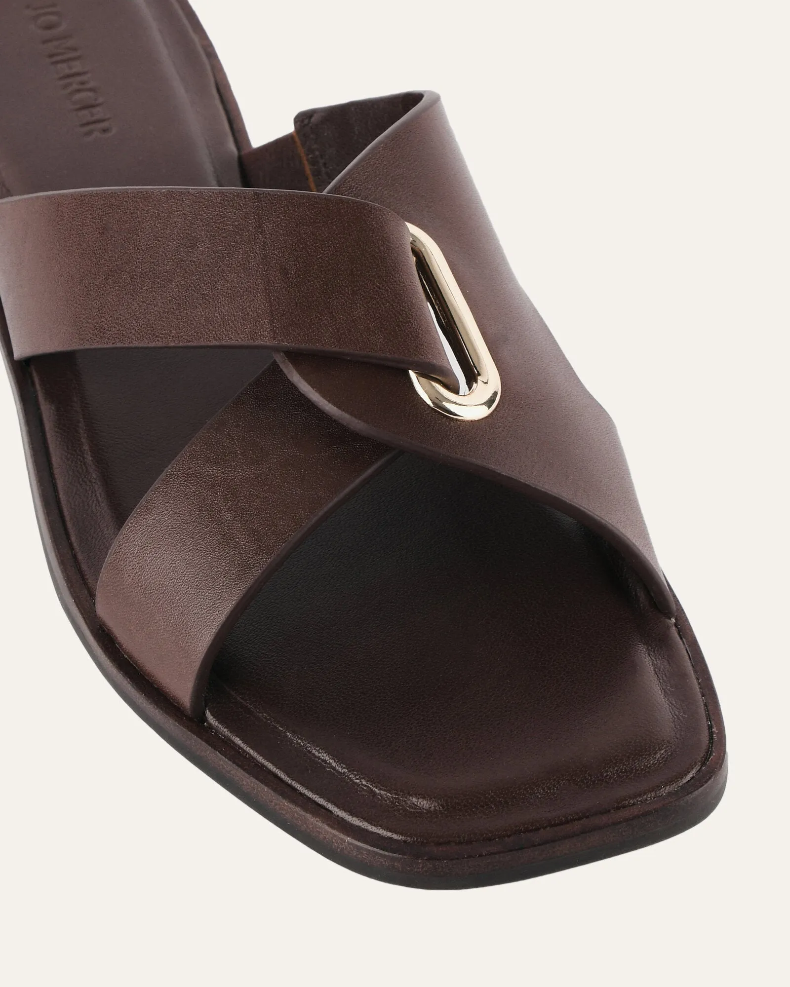 PIPER FLAT SLIDES CHOCOLATE LEATHER